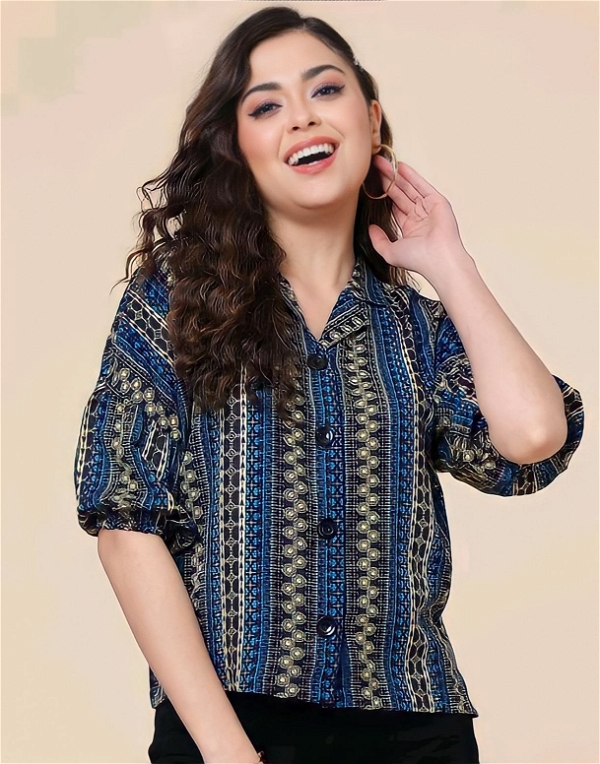Printed Casual Shirt - Multicolor, XXL, Free