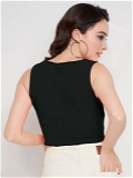 Knotted Sleeveless Crop Top - Black, XL, Free