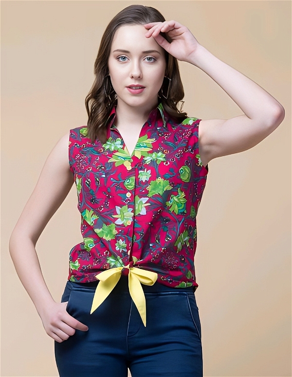 Cotton Floral Shirt - Multicolor, L, Free