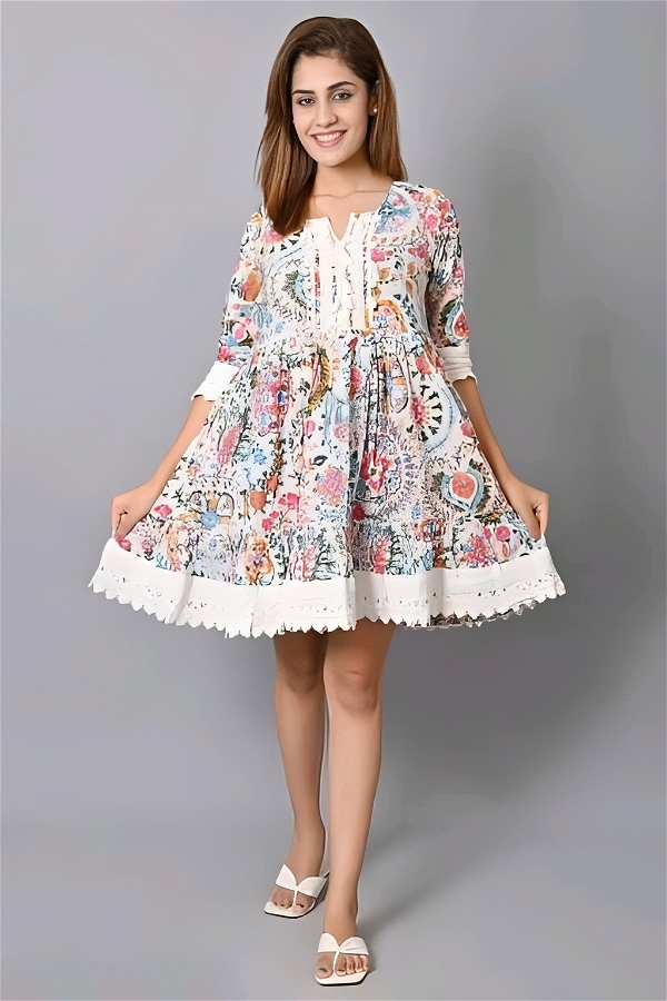 Cute Short Dress - Multicolor, L, Free