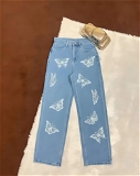 Butterfly Printed High Rise Jeans - Blue, 30, Free