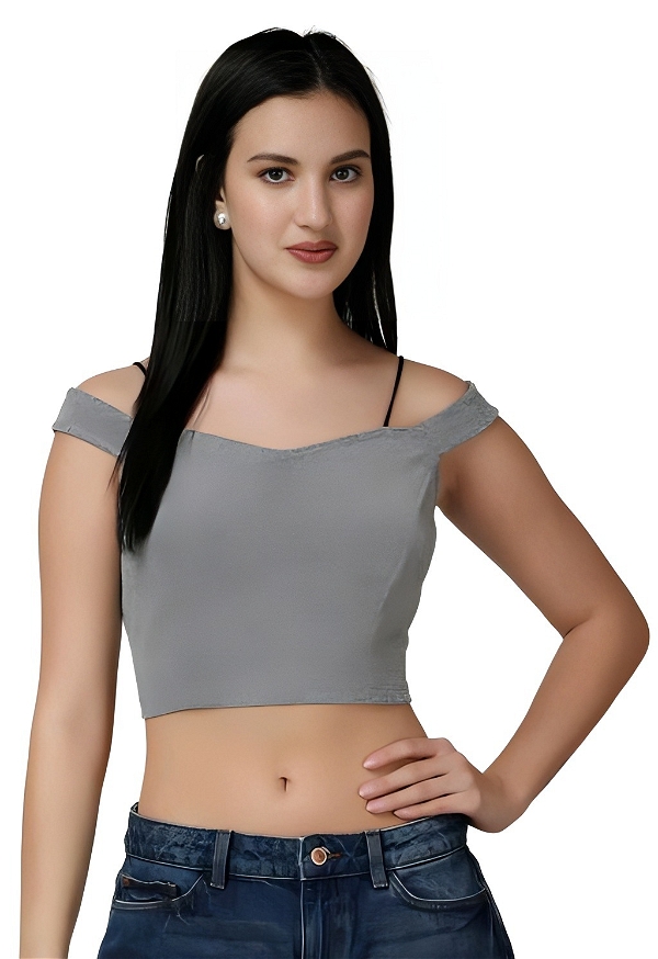Casual Off-Shoulder Crop Top - Mountain Mist, M, Free