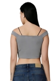Casual Off-Shoulder Crop Top - Mountain Mist, M, Free