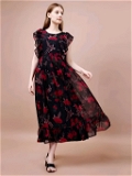 Floral Printed Dress - Black, XL, Free