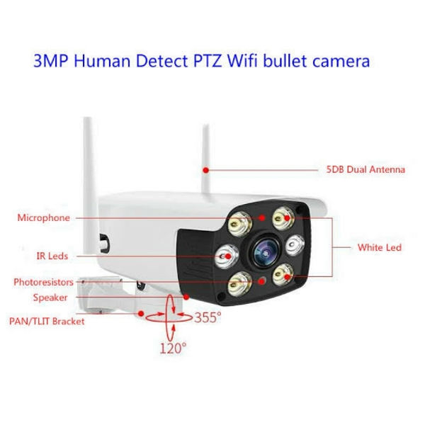 CareCam P2P 3MP 1080P HD Smart IR Wireless Bullet Camera - White