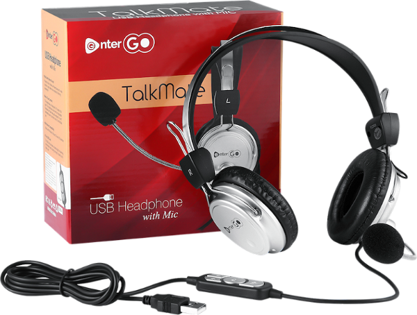EnterGo USB Headphone with Mic for Laptop/Pc- Talkmate Wired Headset  (Silver, On the Ear)