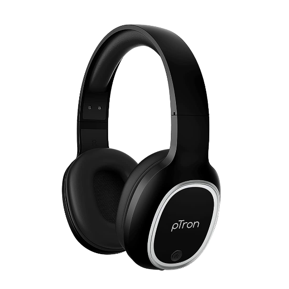 Ptron Studio Over-Ear Bluetooth 5.0 Wireless Headphones, Hi-Fi Sound with Deep Bass, 12Hrs Playback, Ergonomic Wireless Headset, Soft Cushions Earpads, Aux Port & Mic  - Black