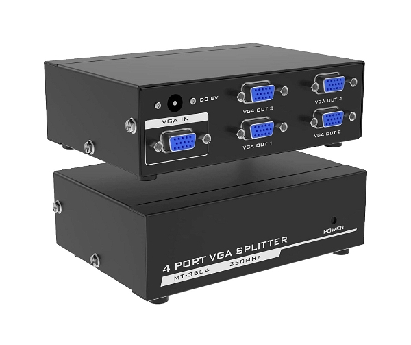 Etzin VGA Splitter 1 in 4 Out, Multiple Monitors Share One Computer Support 1920 x 1440 350MHz (VGA-1-IN-4-OUT)