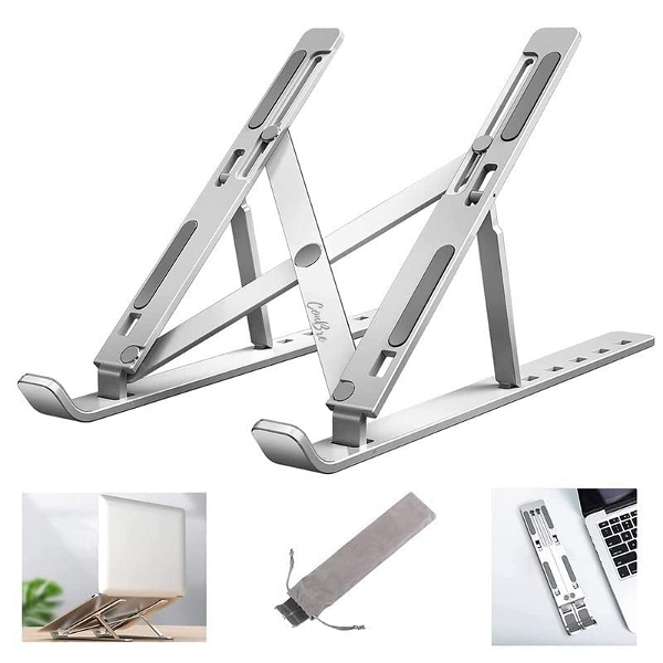 Surface Aluminum Tabletop Laptop Stand Ergonomic Foldable Portable Laptop Stand Holder Compatible for MacBook, HP, Dell, Lenovo & All Other Notebook (Sliver)