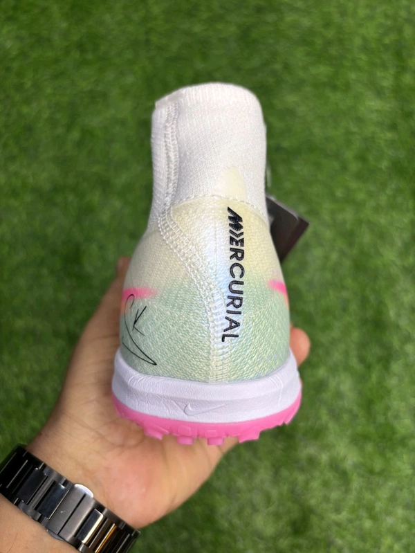Mercurial Superfly 10 White Pink Mix AG/Turf High-Top With Lace - 7.5