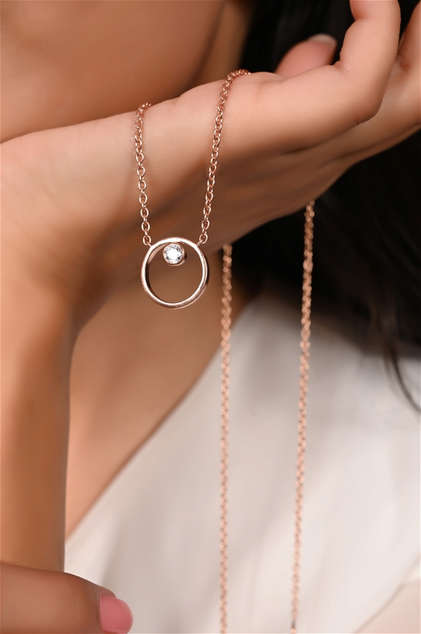 Mira Crystal Circle Pendent  - Rose Gold, Pendent Length: 20 Inch, Pendent