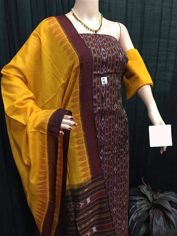 101451 Sambalpuri Dress Material - merun+yellow