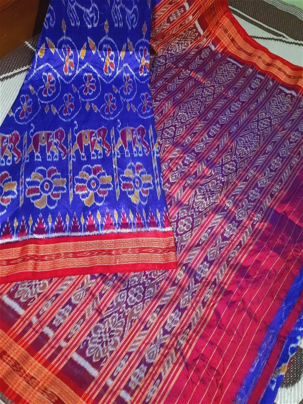 Pata Pure mulberry silk Odisha handloom pointed temple border body bandha khandua saree without blouse...Sktjuly15