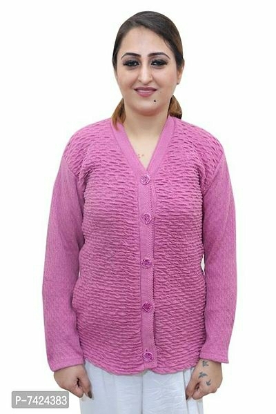100527 Women Woolen Sweater - L, Pink Flamingo