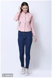100528 Leather Solid Jackets for Women - L, Pink Lace
