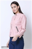 100528 Leather Solid Jackets for Women - M, Pink Lace