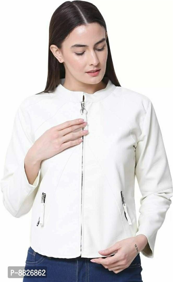 100528 Leather Solid Jackets for Women - S, White