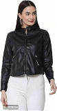 100528 Leather Solid Jackets for Women - S, Black