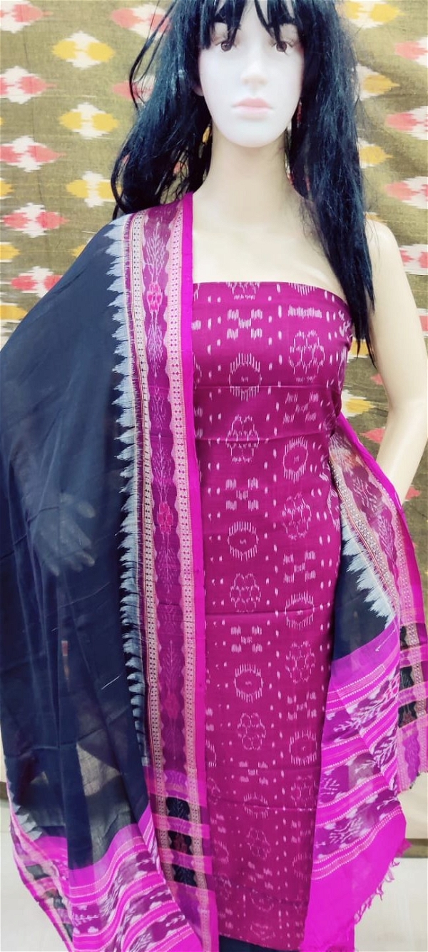 100654 Sambalpuri Handloom Cotton Dress Materials With Dupatta Set