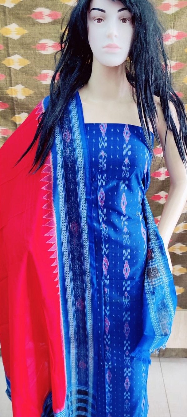 100659 Sambalpuri Handloom Cotton Dress Materials With Dupatta Set
