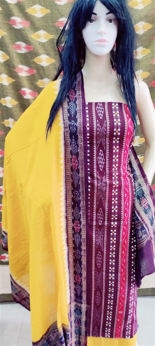 100665 Sambalpuri Handloom Cotton Dress Materials With Dupatta Set