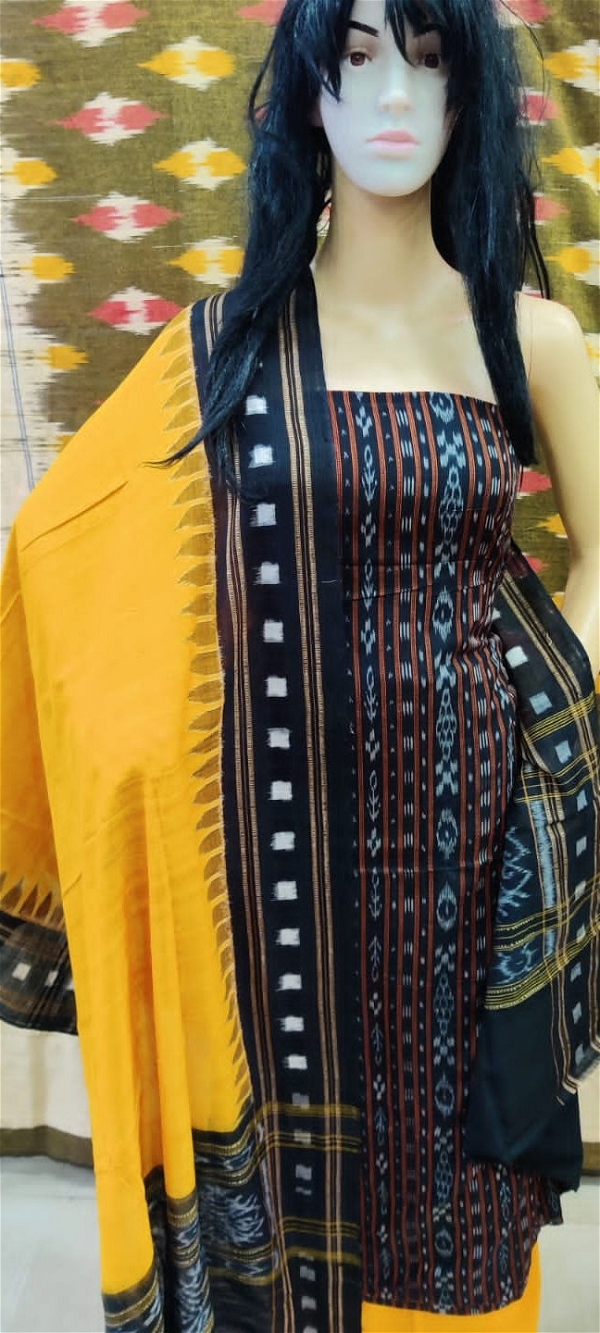100709 Sambalpuri Handloom Cotton Dress Materials With Dupatta Set