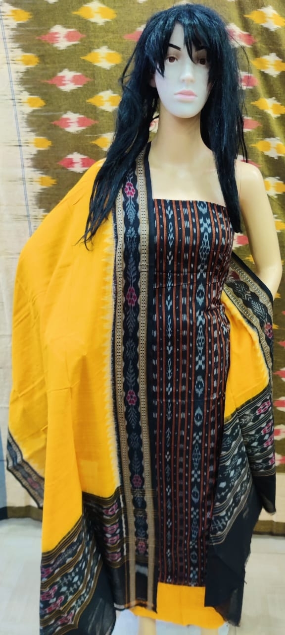 100710 Sambalpuri Handloom Cotton Dress Materials With Dupatta Set