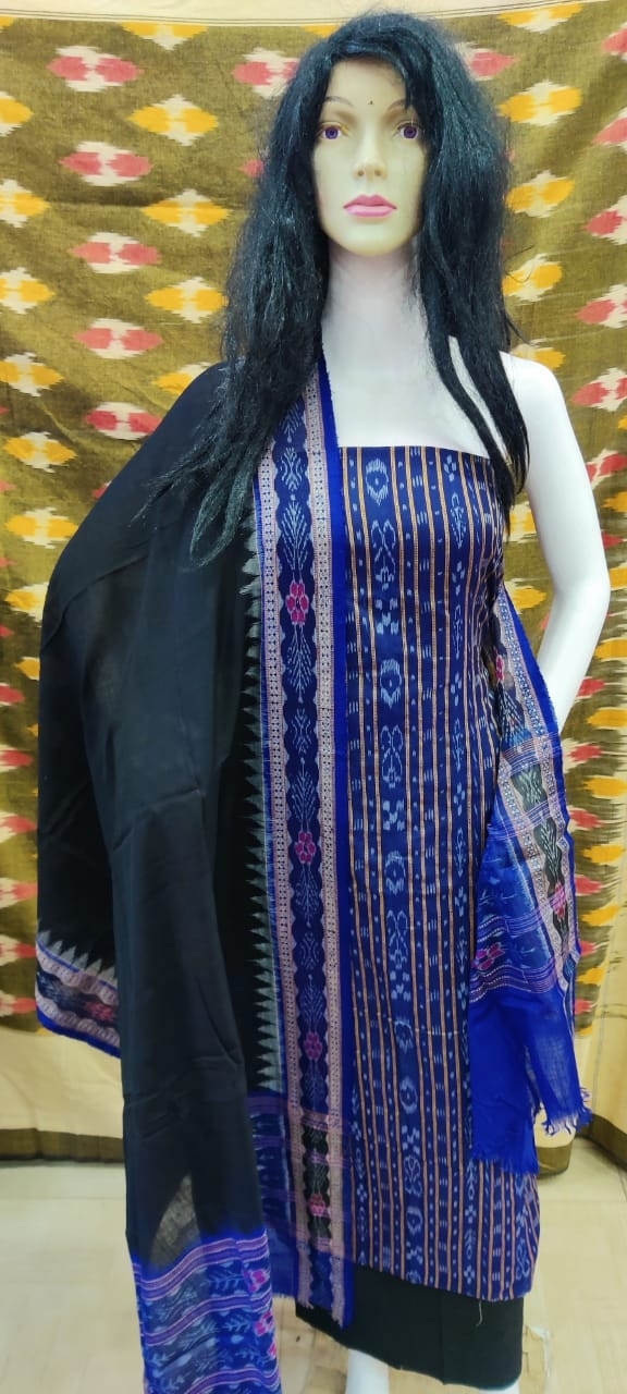 100712 Sambalpuri Handloom Cotton Dress Materials With Dupatta Set