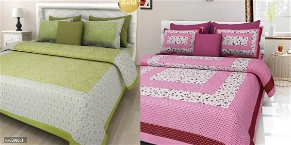 100437 Jaipuri Printed Double Bed Bedsheet Combo Of 2 Bedsheet with 4 Pillow Covers