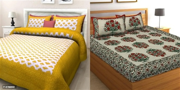 100439 Jaipuri Printed Double Bed Bedsheet Combo Of 2 Bedsheet with 4 Pillow Covers