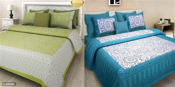 100441 Jaipuri Printed Double Bed Bedsheet Combo Of 2 Bedsheet with 4 Pillow Covers