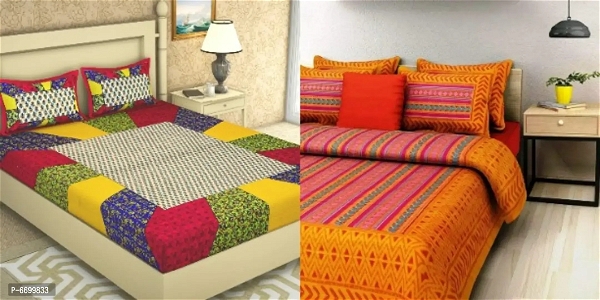 100443 Jaipuri Printed Double Bed Bedsheet Combo Of 2 Bedsheet with 4 Pillow Covers