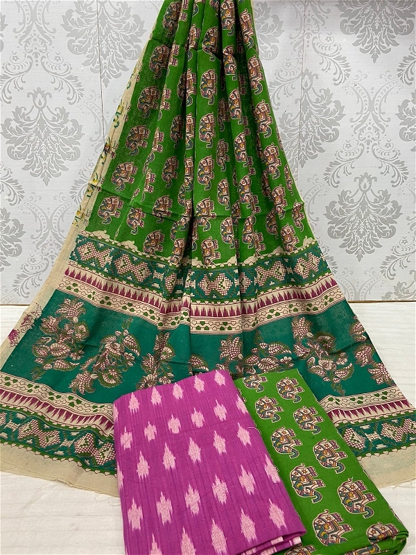 100451 Ikat Kalamkari Cotton Dress Material