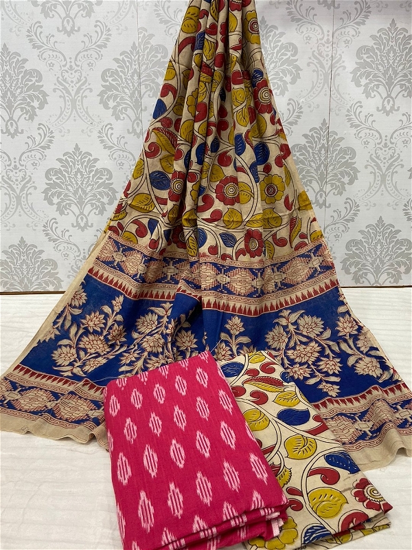 100452 Ikat Kalamkari Cotton Dress Material