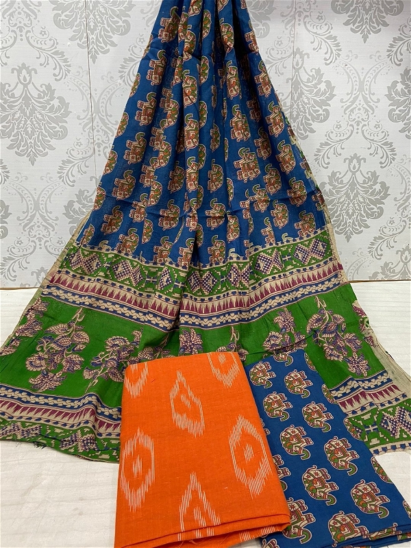 100455 Ikat Kalamkari Cotton Dress Material