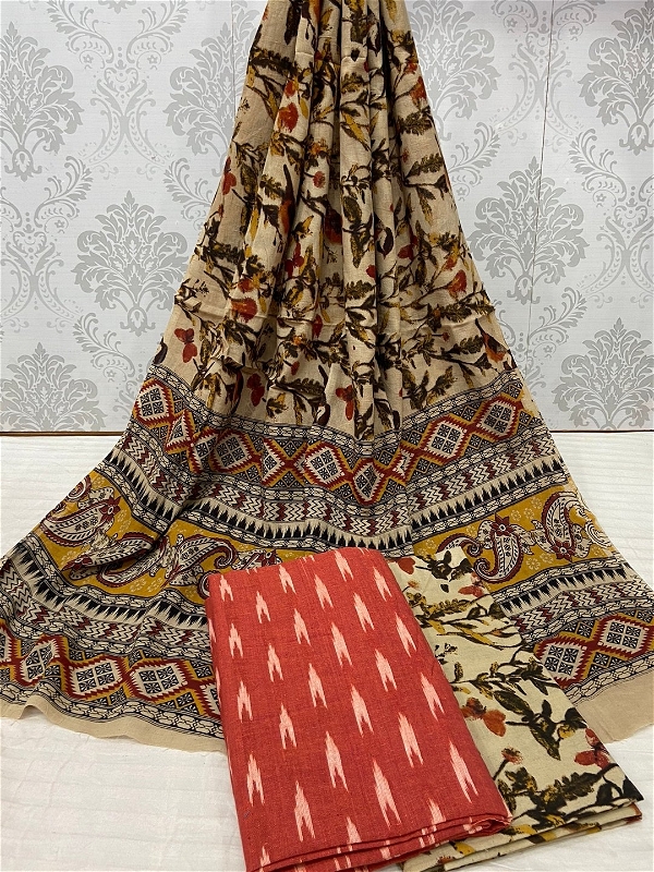 100458 Ikat Kalamkari Cotton Dress Material
