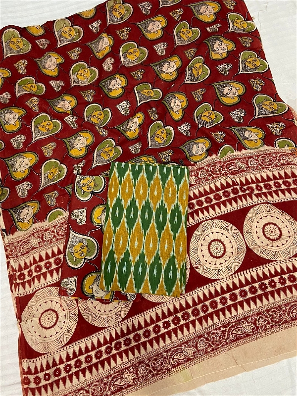 100468 Ikat Kalamkari Cotton Dress Material