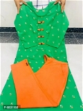 100787 Cotton Kurti With Ankal Pant Set - M, Green