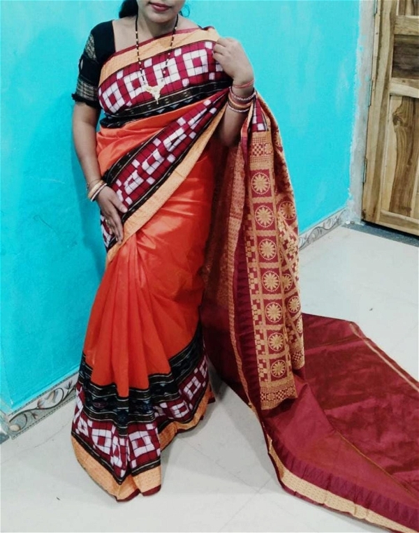 100806 Silk Pata With SAMBALPURI Patchwork Saree