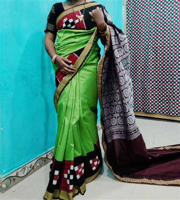100812 Silk Pata With SAMBALPURI Patchwork Saree
