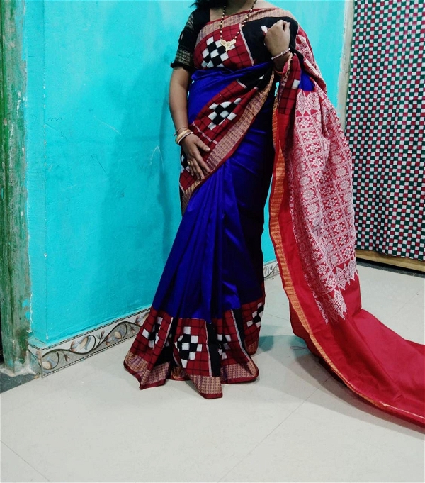 100814 Silk Pata With SAMBALPURI Patchwork Saree
