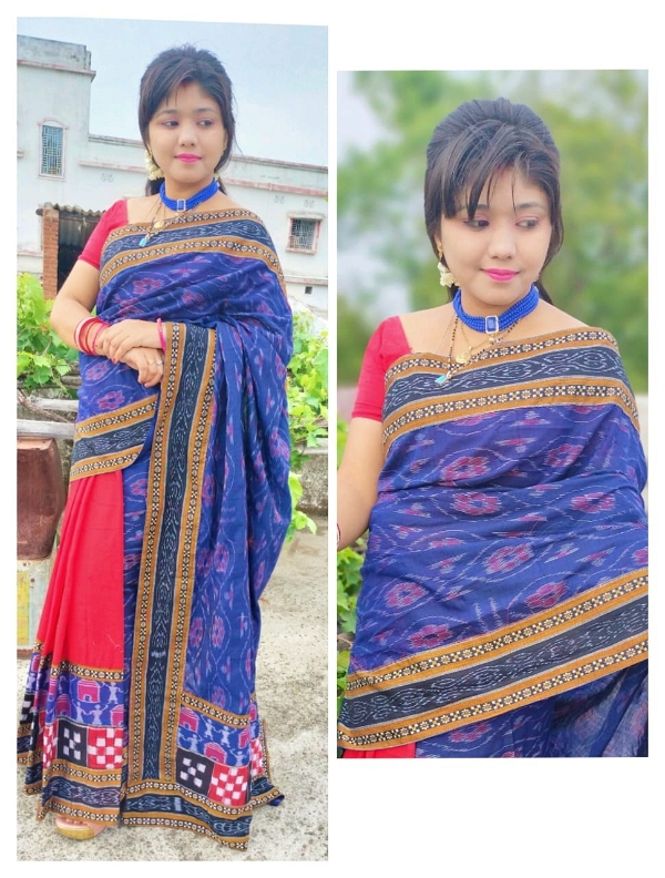 100980 Sambalpuri Handloom Cotton Patchwork Saree With Blause 