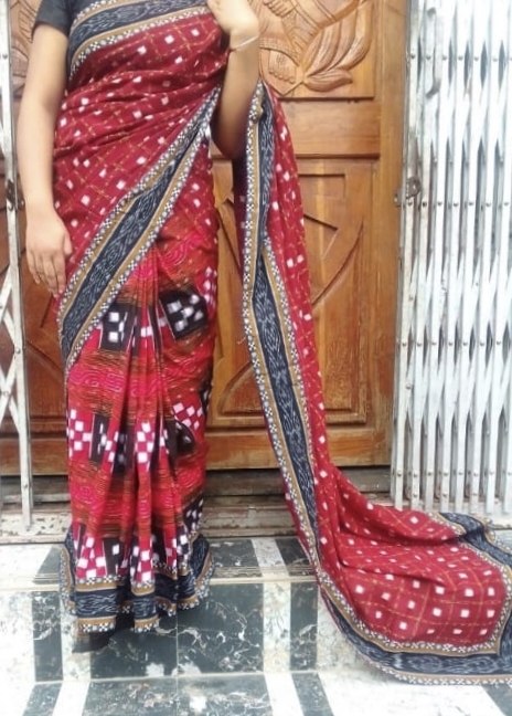 100982 Sambalpuri Handloom Cotton Patchwork Saree With Blause 