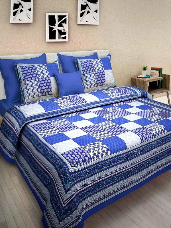 Cotton Double Bed Sheets  - 1, Blue