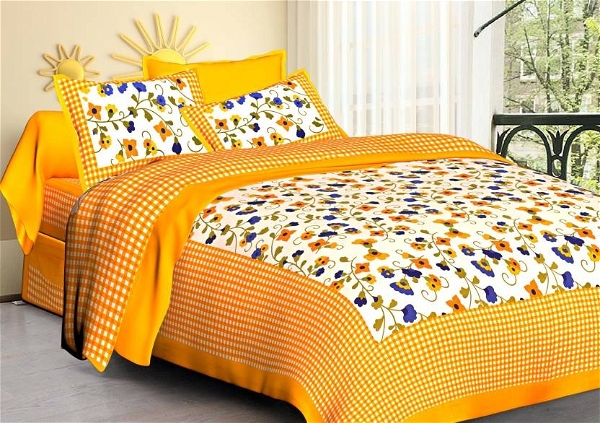 Cotton Double Bed Sheets  - 2, Yellow