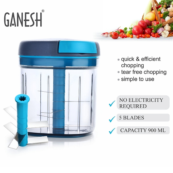 8107 GANESH MASTER CHOPPER WITH 5 STAINLESS STEEL BLADES, XL LARGE JUMBO CHOPPER (900 ML)