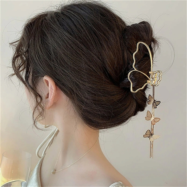Homeoculture New Hair Claws Gold Vintage Long Tassel Pendant Metal Hair Pins Women Fashion Hairpin Headwear Shark Clips Hair Accessories