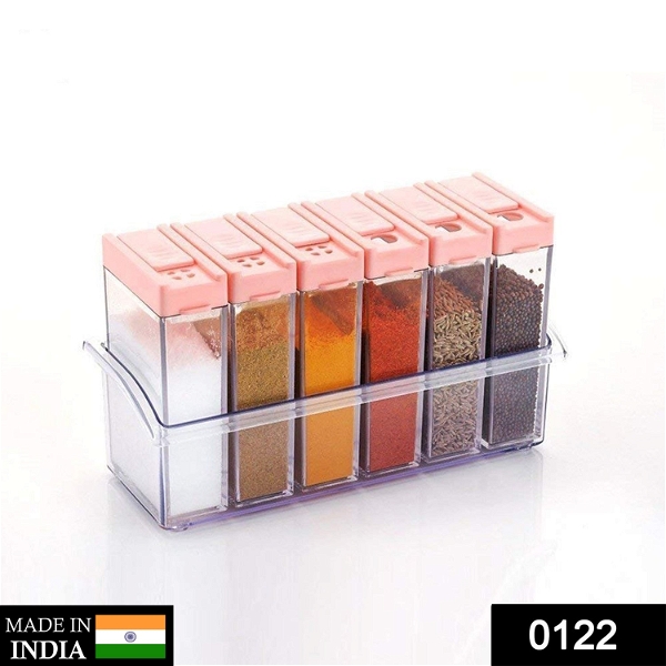 0122 Plastic Spice Jars (6 pcs, 14x22x8cm, Multicolour) - India, 0.31 kgs