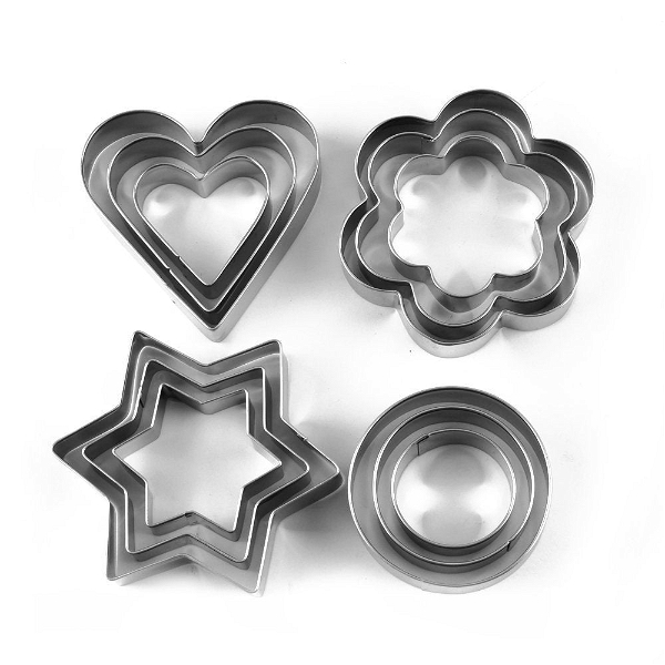 0813 Cookie Cutter Stainless Steel Cookie Cutter with Shape Heart Round Star and Flower (12 Pieces) - India, 0.198 kgs