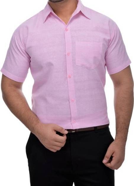 HALF-P42-SHIRT-PINK Khadi Cotton Half Sleeve Shirt - India, XL / 42, 0.25 kgs